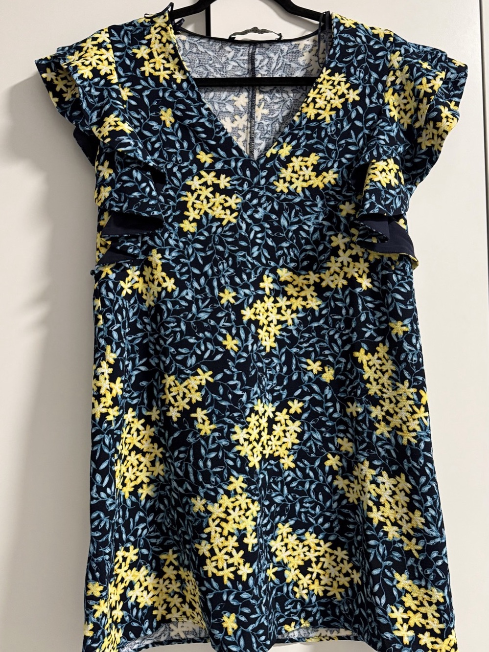 Zara Floral Mini Dress in Blue & Yellow Size Medium Like New
